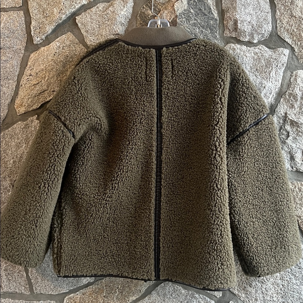 NWT ba&sh Olive Green Sherpa Pea Coat - Picture 3 of 13